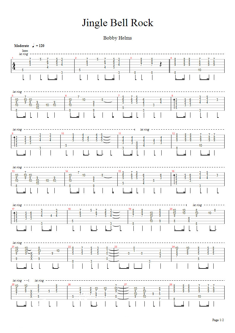 吉他谱:jingle bell rock(指弹圣诞歌) - 吉他谱快搜